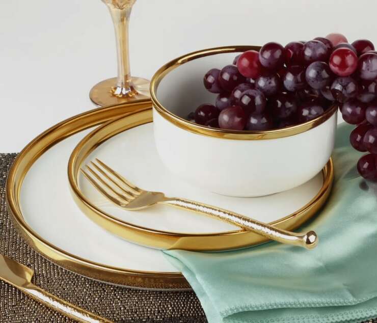 Hill Crest 12Pc Gold Rim Dinnerware Set