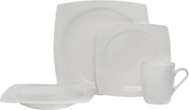 16 Pc Porcelain Straight Square Dinner Set
