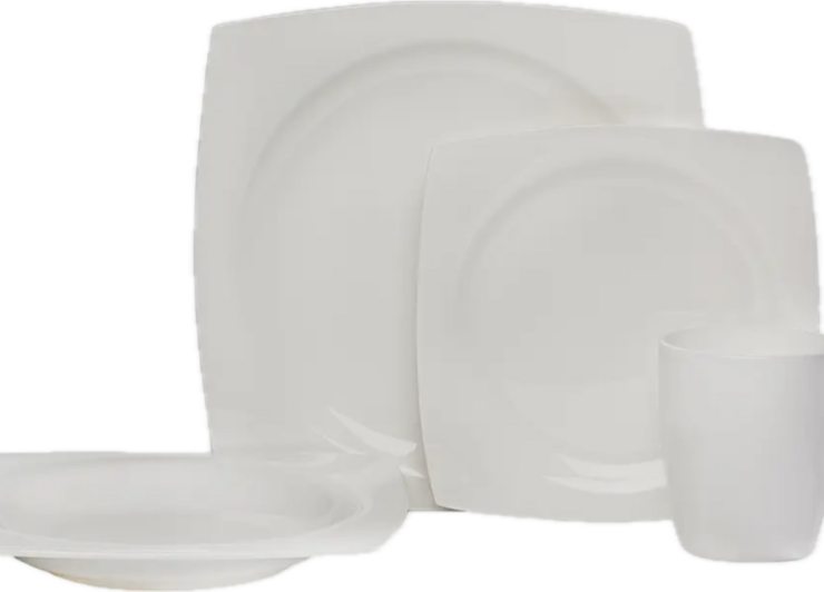 16 Pc Porcelain Straight Square Dinner Set